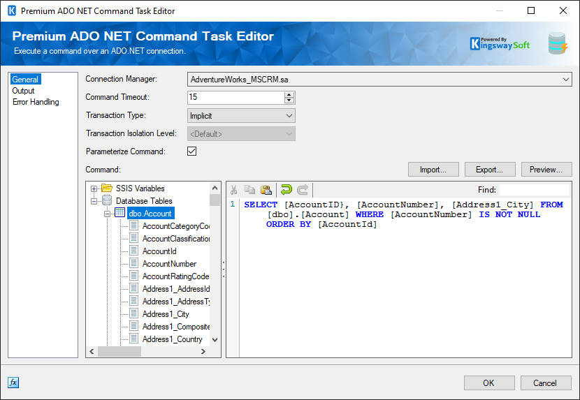 Premium ADO.NET Command Task